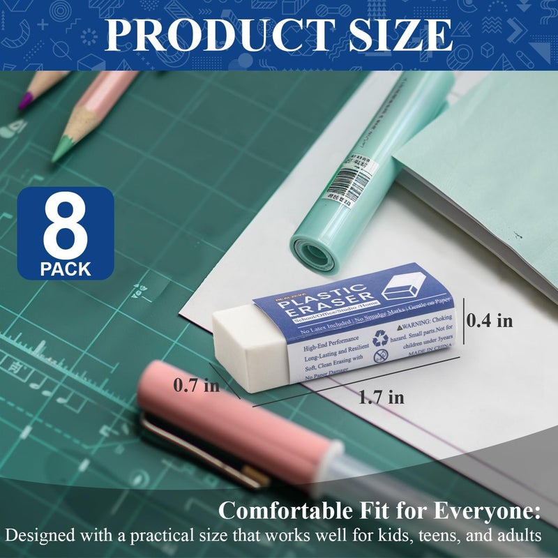 REALZEVA White Eraser, 8-Pack Bulk Erasers for Classroom,White Erasers for School, Classroom Must Haves & Back to School Supplies Eraser, Latex-Free & No Crumbling, Gomas De Borrar Escolares. - Image 2